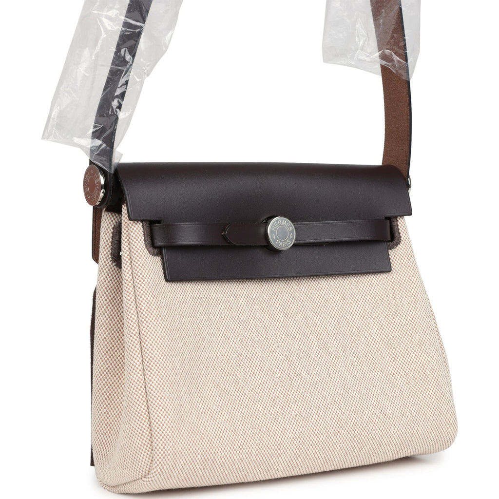 Herbag Zip 20 Mini Ecru and Beige Toile H Canvas and Ebene Vache Hunter Palladium Hardware