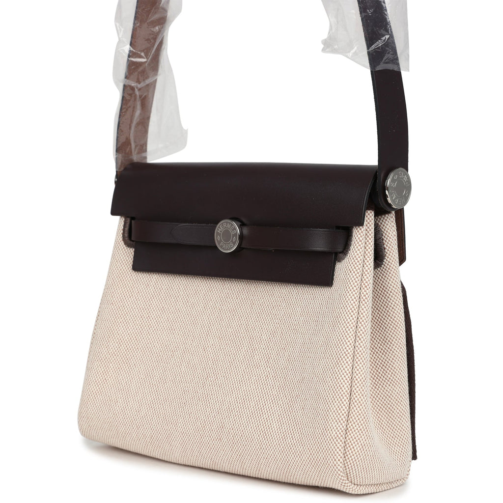 Herbag Zip 20 Mini Ecru and Beige Toile H Canvas and Ebene Vache Hunter Palladium Hardware