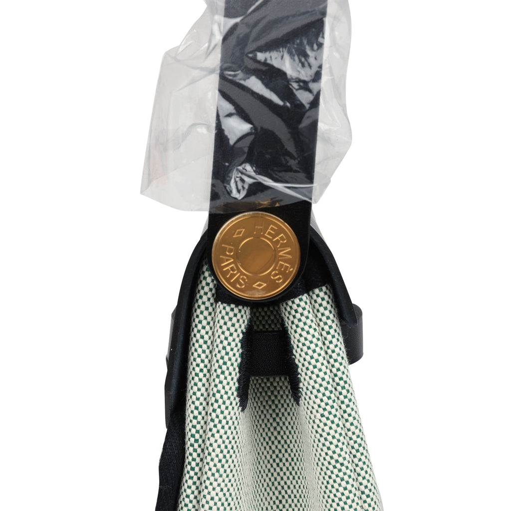 Herbag Zip 20 Mini Ecru and Vert Moyen Toile H Canvas and Black Vache Hunter Gold Hardware