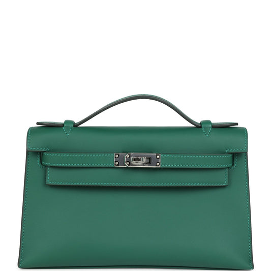 Kelly Pochette Vert Moyen Swift Palladium Hardware