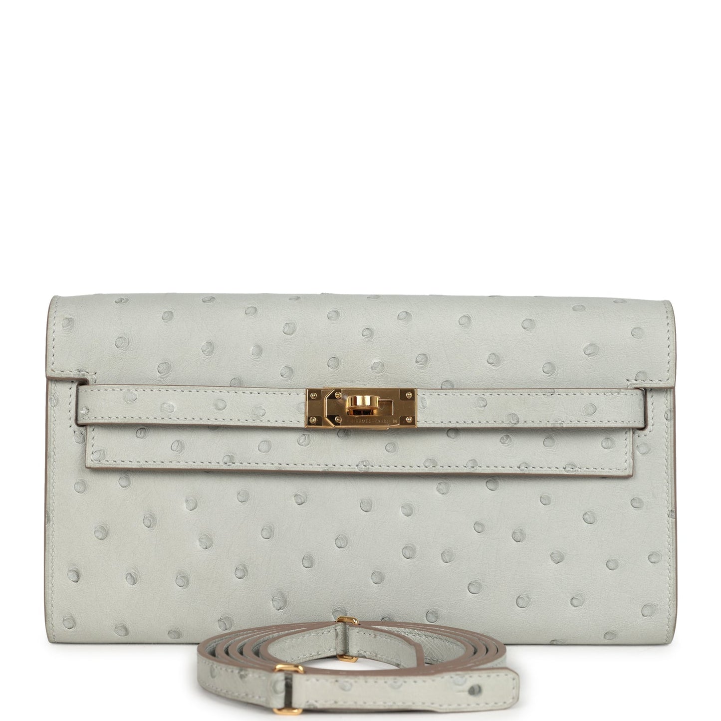 Kelly Wallet To Go Gris Perle Ostrich Gold Hardware