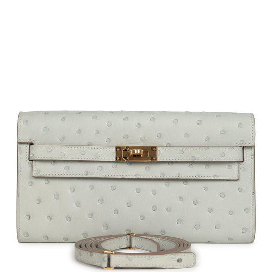 Kelly Wallet To Go Gris Perle Ostrich Gold Hardware