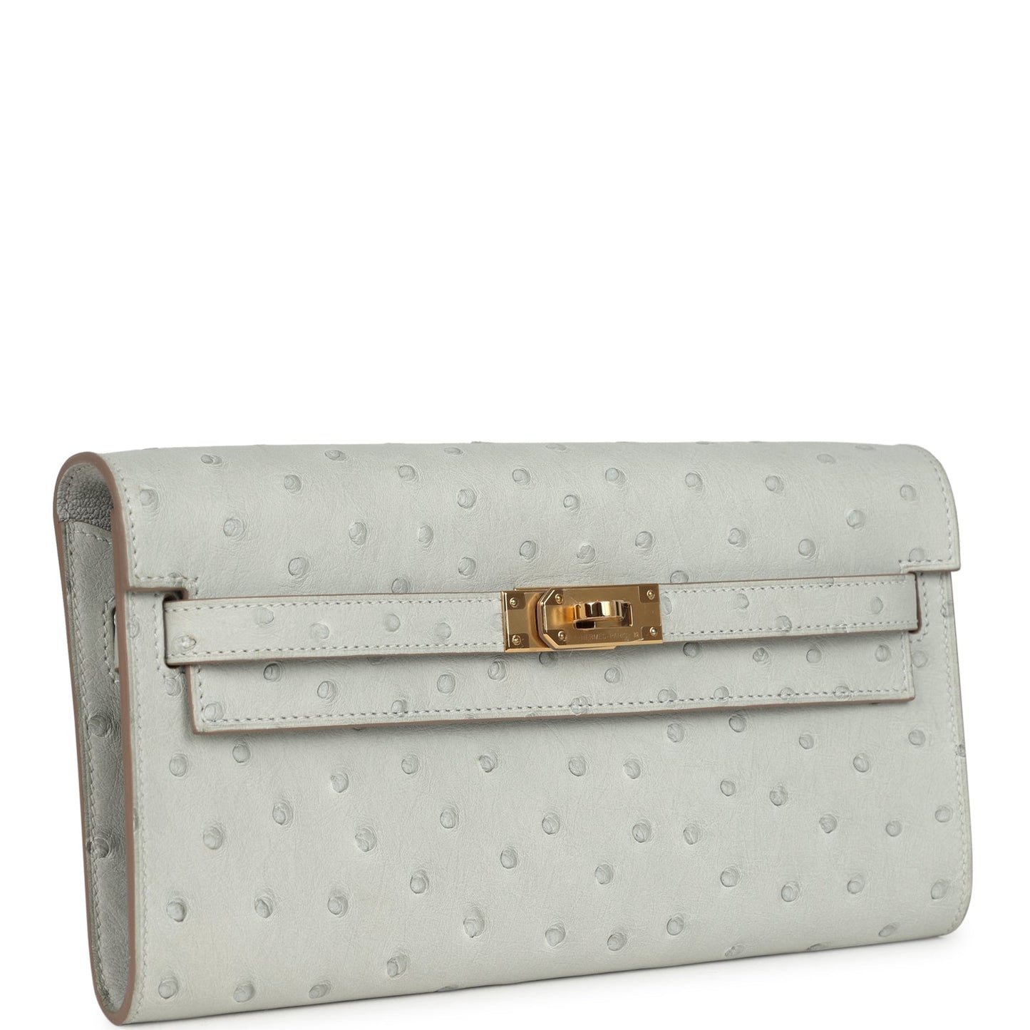 Kelly Wallet To Go Gris Perle Ostrich Gold Hardware