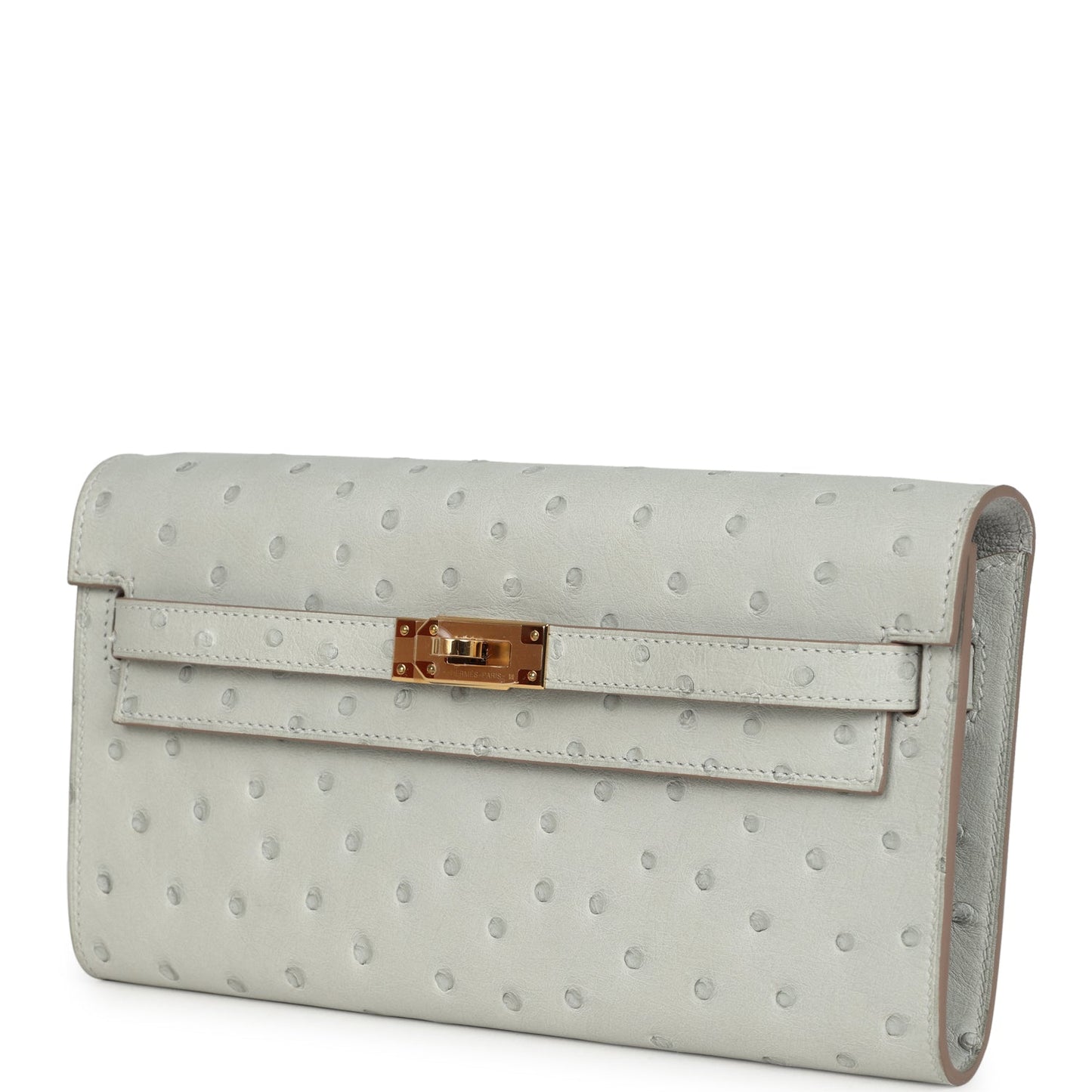 Kelly Wallet To Go Gris Perle Ostrich Gold Hardware