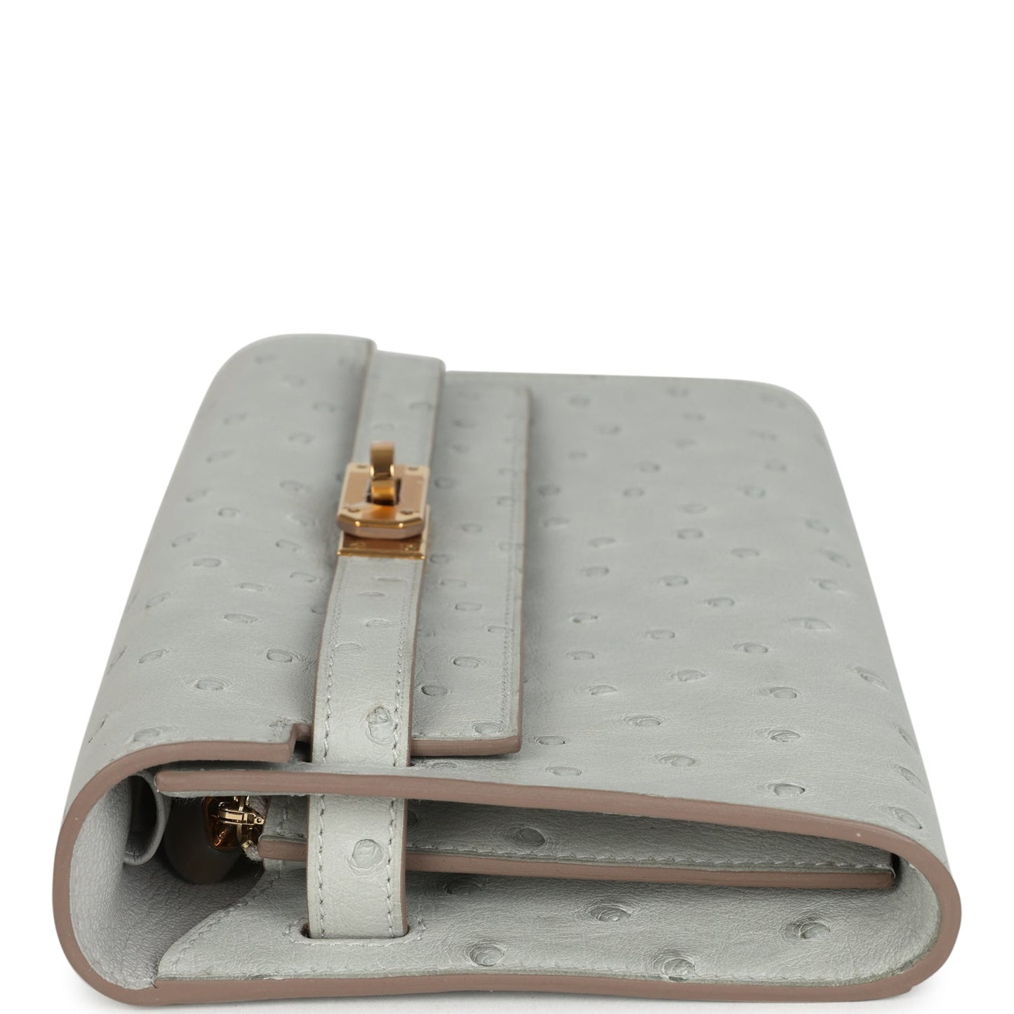 Kelly Wallet To Go Gris Perle Ostrich Gold Hardware