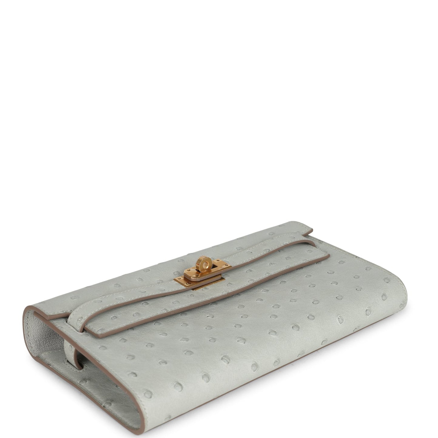 Kelly Wallet To Go Gris Perle Ostrich Gold Hardware