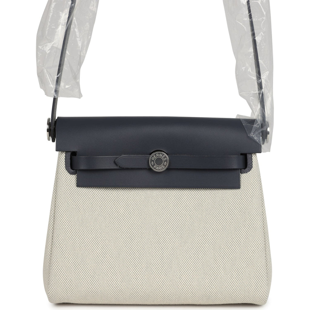 Herbag Zip 20 Mini Ecru and Bleu Glacier Toile H Canvas and Ardoise Vache Hunter Palladium Hardware