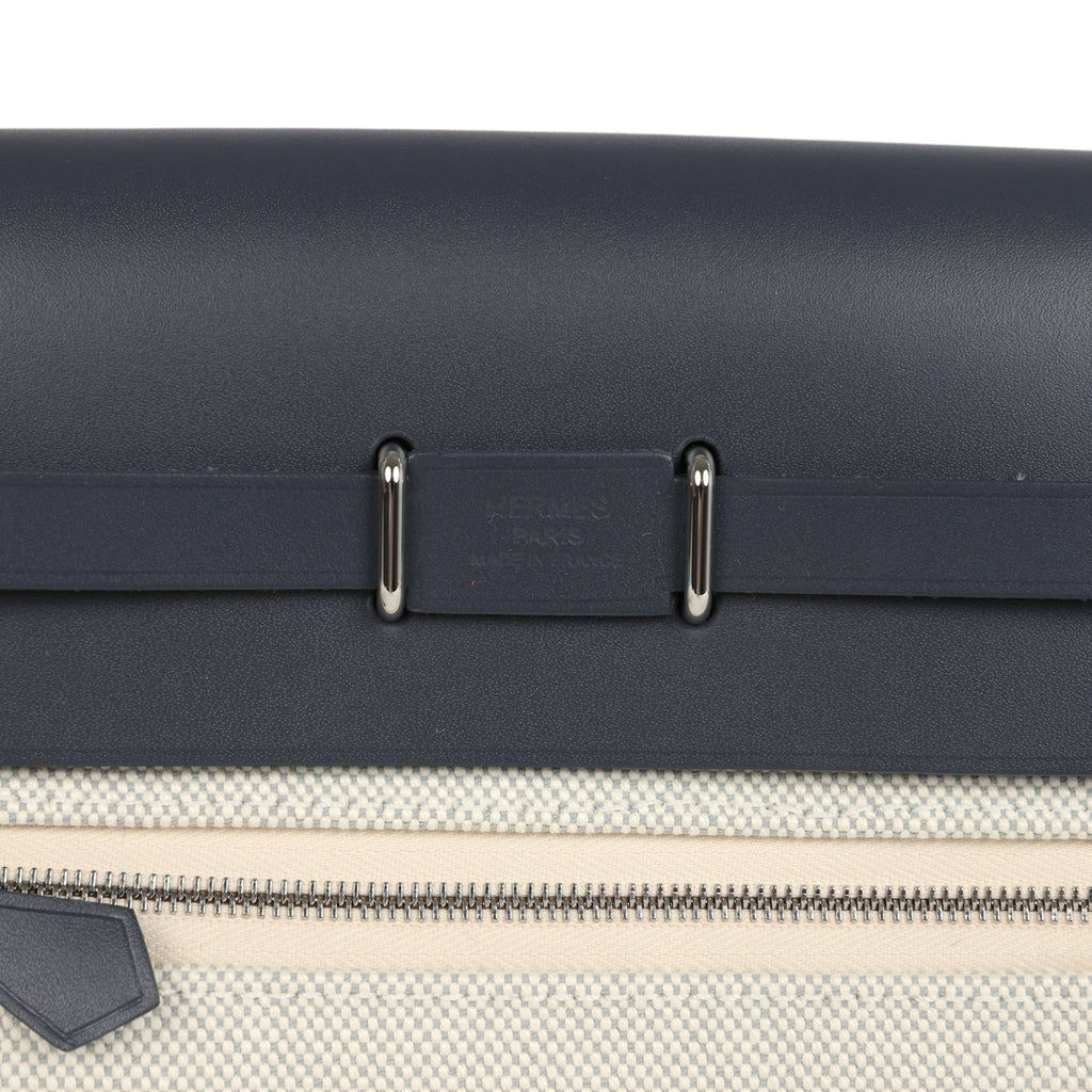 Herbag Zip 20 Mini Ecru and Bleu Glacier Toile H Canvas and Ardoise Vache Hunter Palladium Hardware