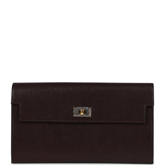Kelly Pocket Long Wallet Rouge Sellier Chevre Chamkila Electrum Hardware