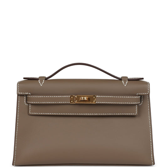 Kelly Pochette Etoupe Swift Gold Hardware