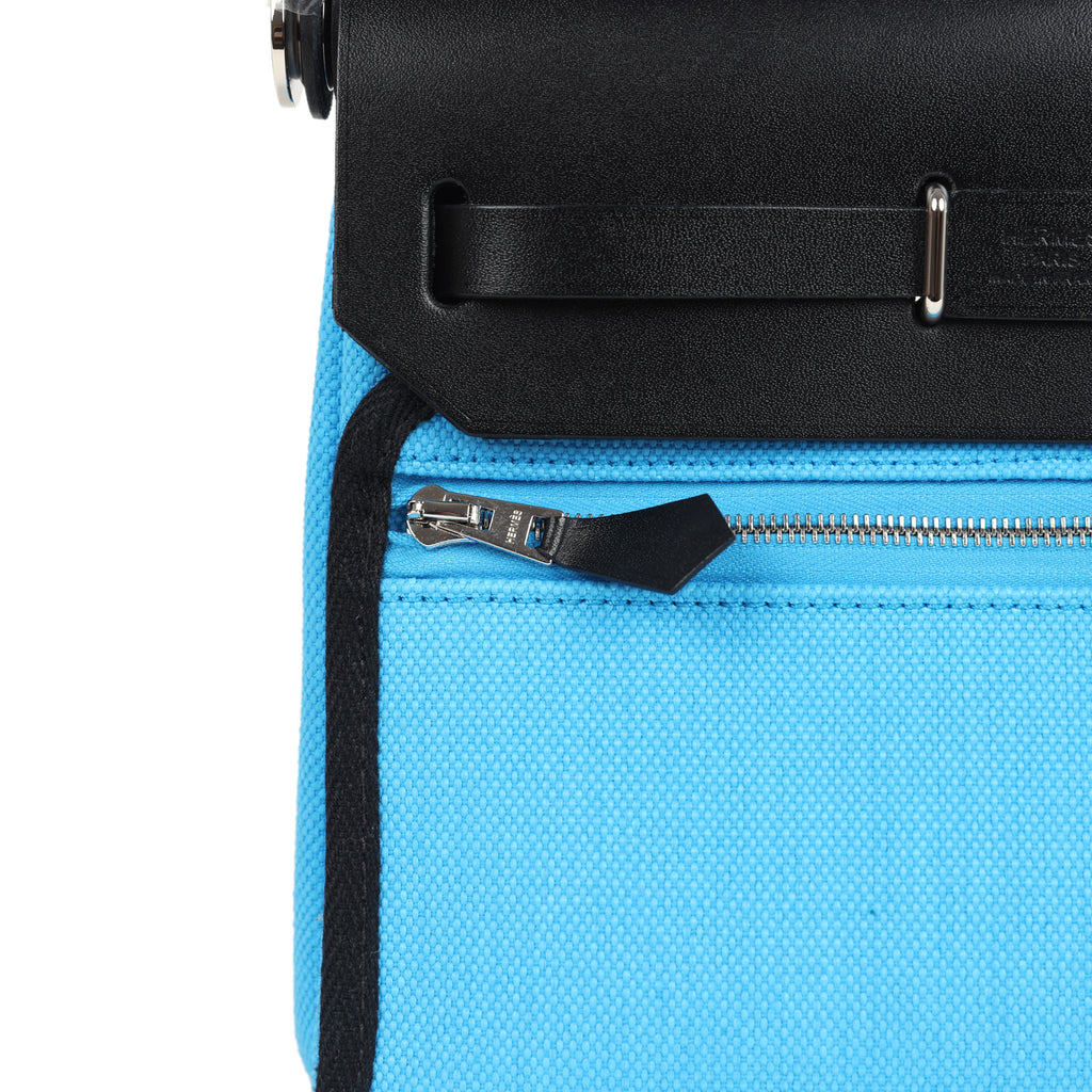 Herbag Zip 20 Mini Bleu Riviera Toile H Canvas and Black Vache Hunter Palladium Hardware