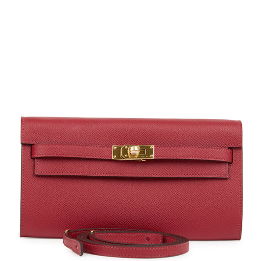 Kelly Wallet To Go Rouge Grenat Epsom Gold Hardware