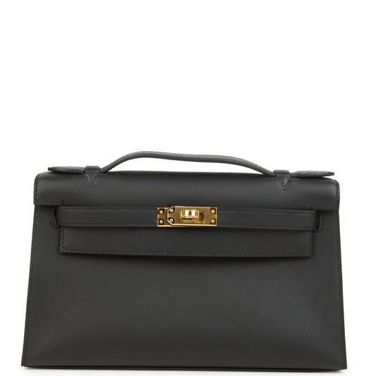 Kelly Pochette Black Swift Gold Hardware