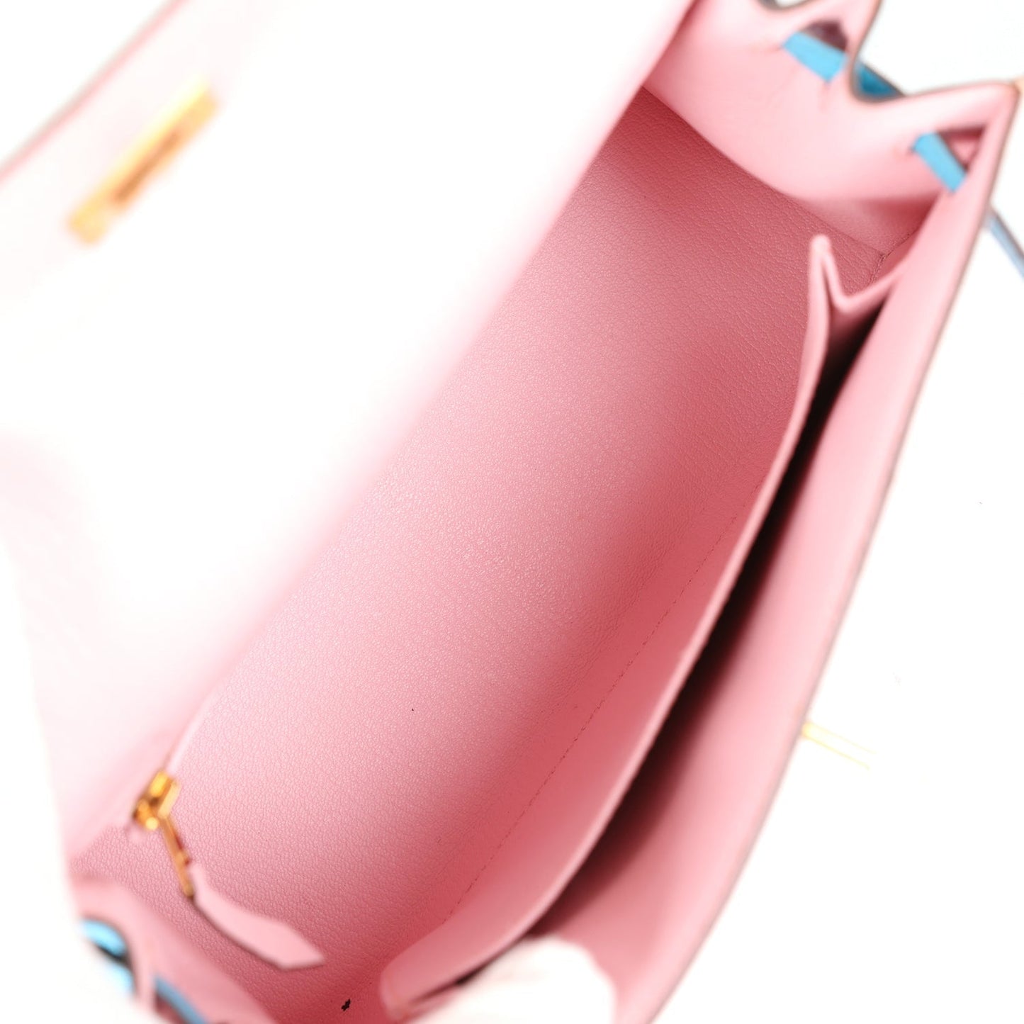 Special Order (HSS) Kelly Sellier 25 Rose Sakura and Bleu Aztec Chevre Brushed Gold Hardware