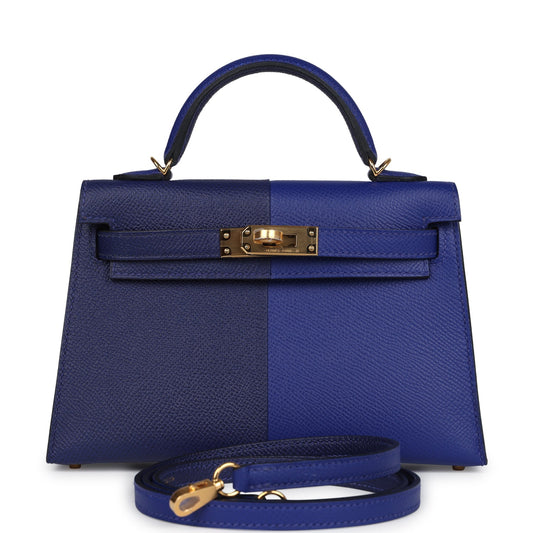 Casaque Kelly Sellier 20 Bleu Electric and Bleu Encre Epsom Gold Hardware