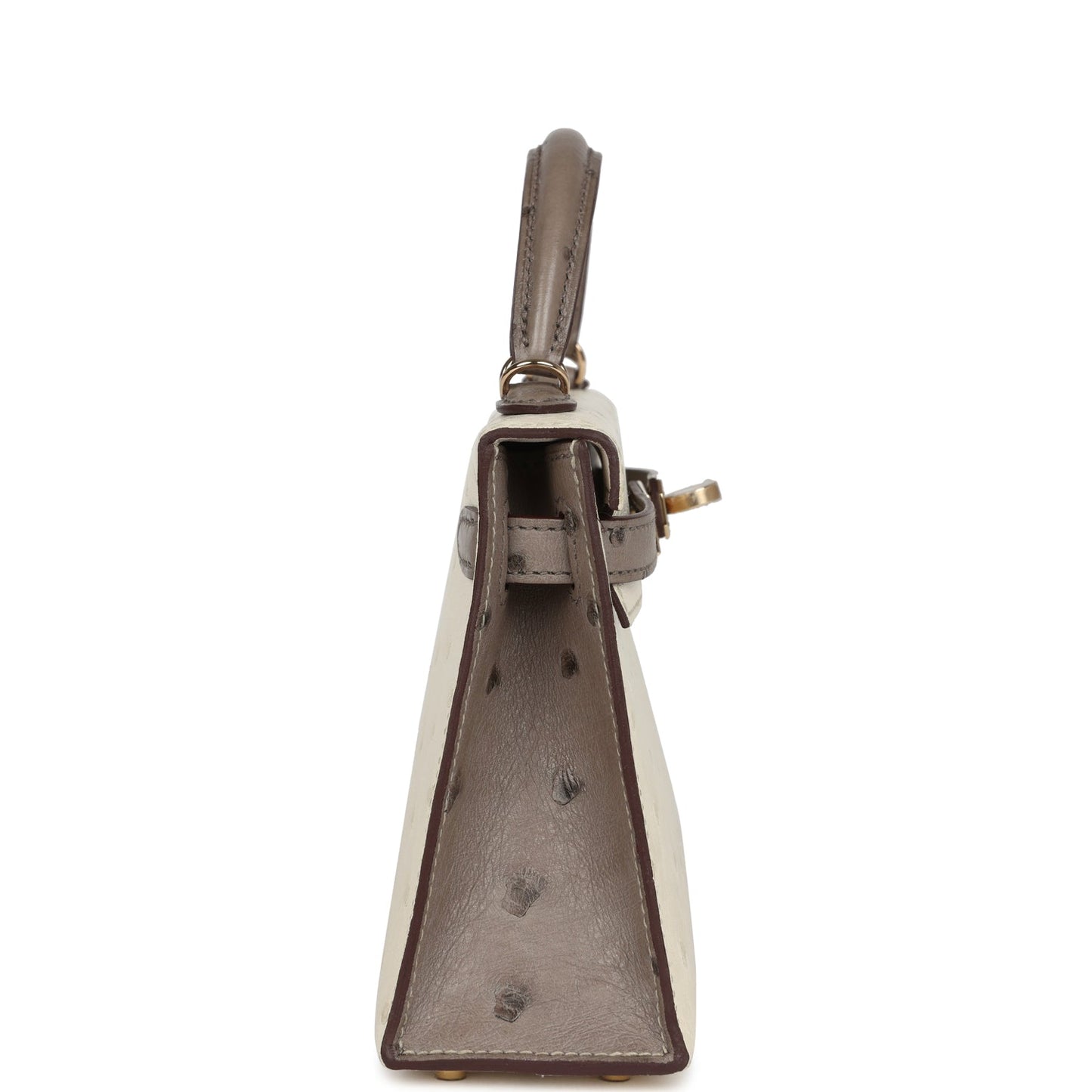 Special Order (HSS) Kelly Sellier 20 Beton and Gris Tourterelle Ostrich Permabrass Hardware