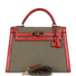 Vintage Kelly Sellier 32 Rouge Vif Ostrich and Vert Olive Officier Canvas Gold Hardware