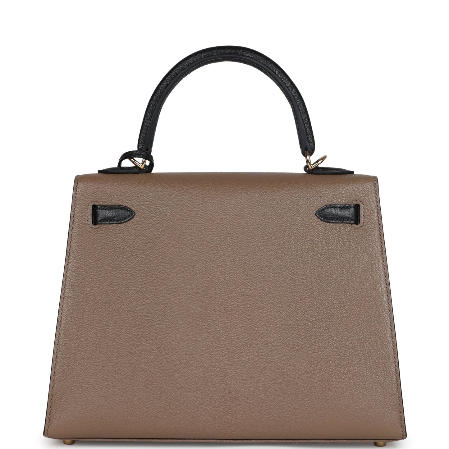 Special Order (HSS) Kelly Sellier 25 Black and Etoupe Chevre Mysore Permabrass Hardware