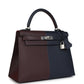 Kelly Sellier 28 Casaque Bleu Indigo and Rouge Sellier Epsom Palladium Hardware