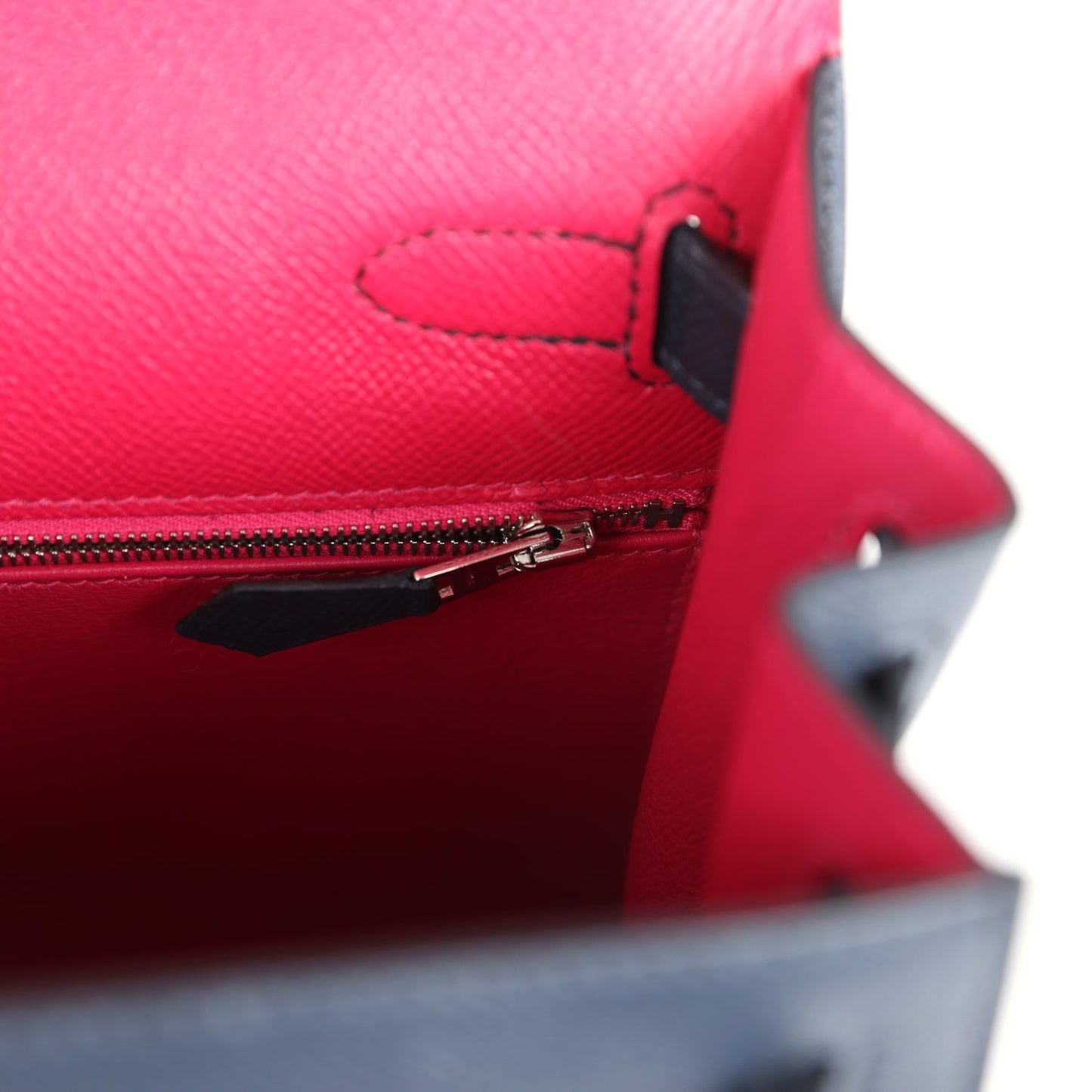 Kelly Sellier 28 Casaque Bleu Indigo and Rouge Sellier Epsom Palladium Hardware