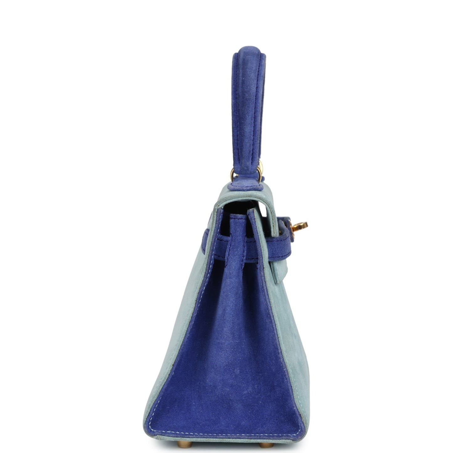 Vintage Kelly Sellier 20 Bleu Electric and Aqua Doblis Gold Hardware