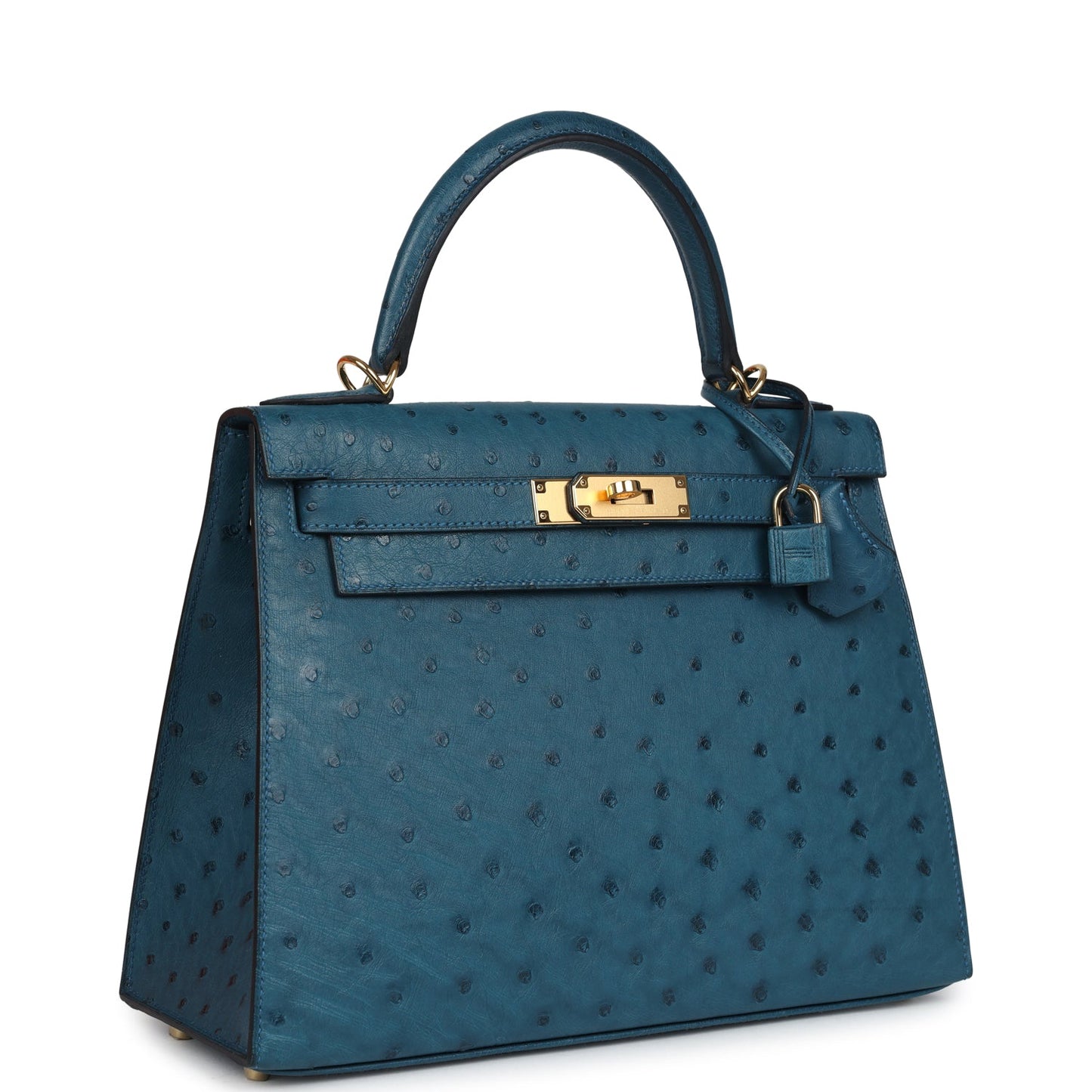 Kelly Sellier 28 Cobalt Ostrich Gold Hardware