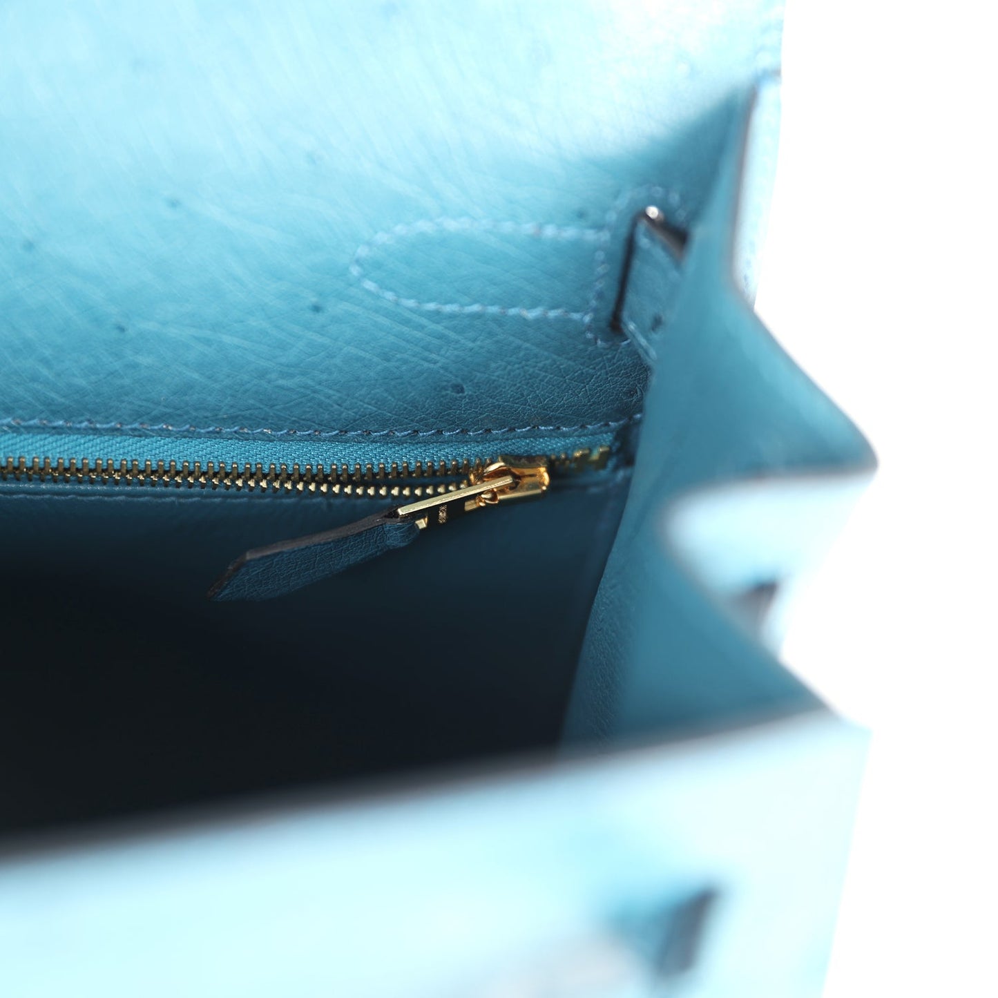 Kelly Sellier 28 Cobalt Ostrich Gold Hardware