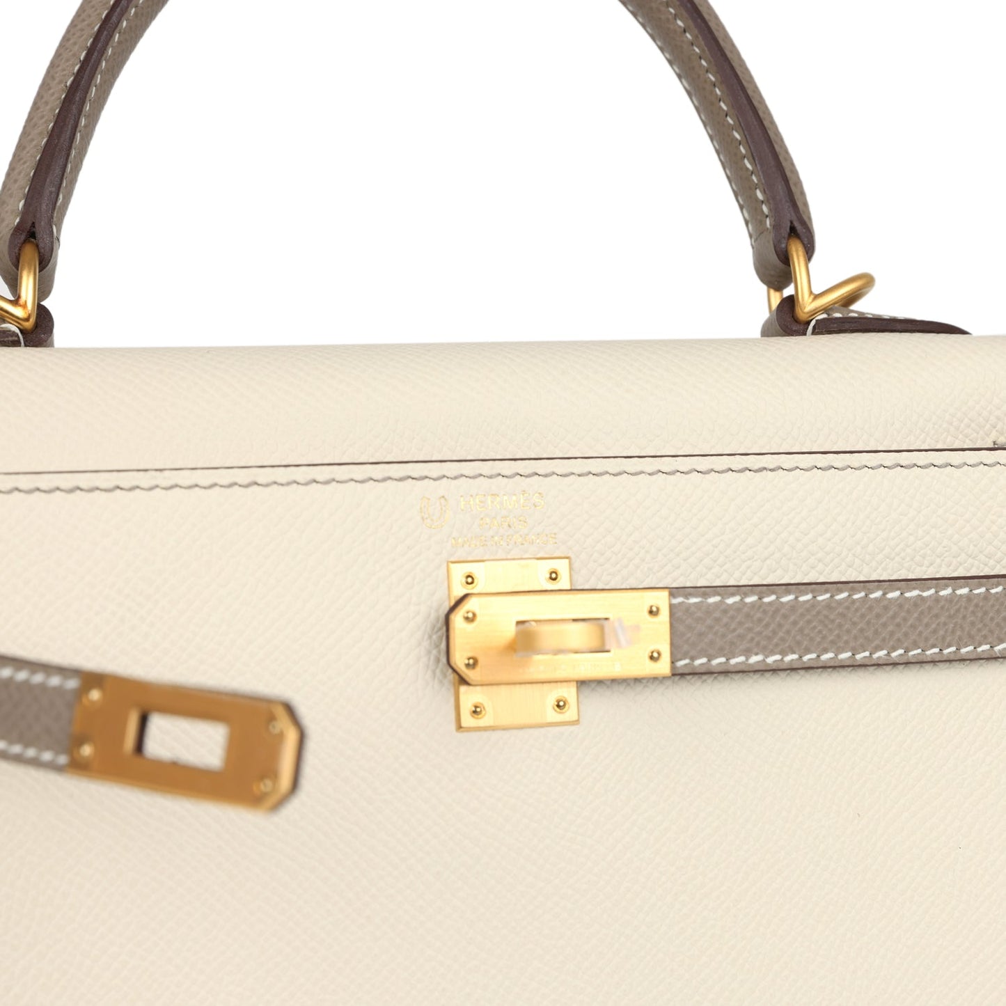 Special Order (HSS) Kelly Sellier 25 Craie and Gris Asphalte Epsom Brushed Gold Hardware