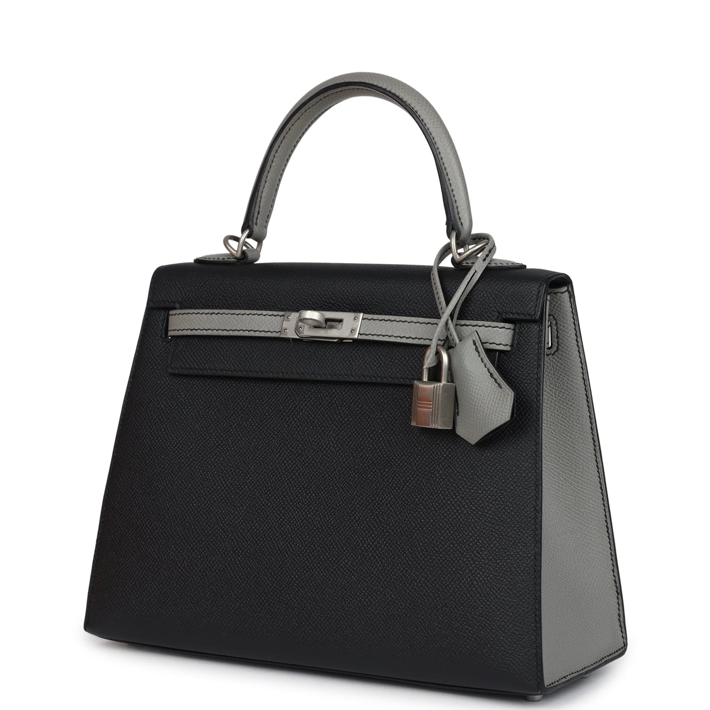 Special Order (HSS) Kelly Sellier 25 Black and Gris Mouette Epsom Brushed Gold Hardware