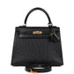 Kelly Sellier 25 Black Ostrich Gold Hardware