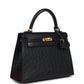 Kelly Sellier 25 Black Ostrich Gold Hardware