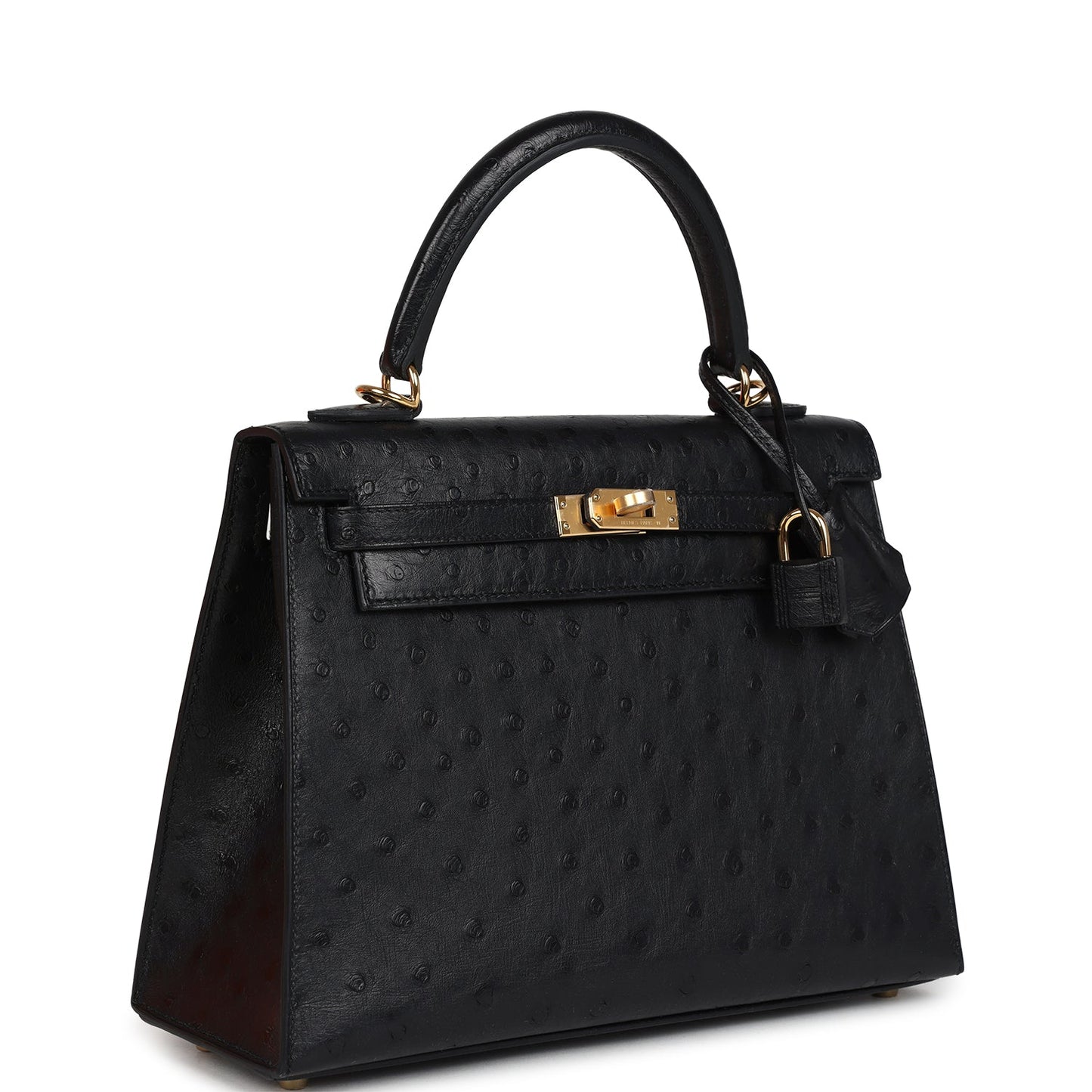 Kelly Sellier 25 Black Ostrich Gold Hardware