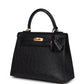 Kelly Sellier 25 Black Ostrich Gold Hardware