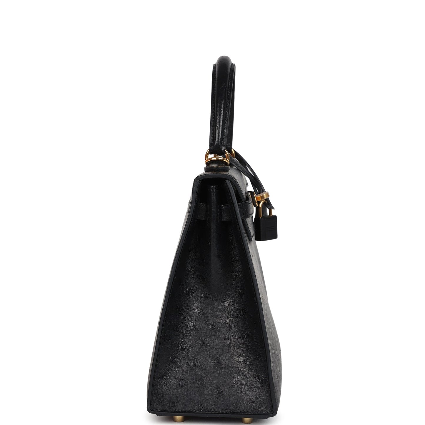 Kelly Sellier 25 Black Ostrich Gold Hardware