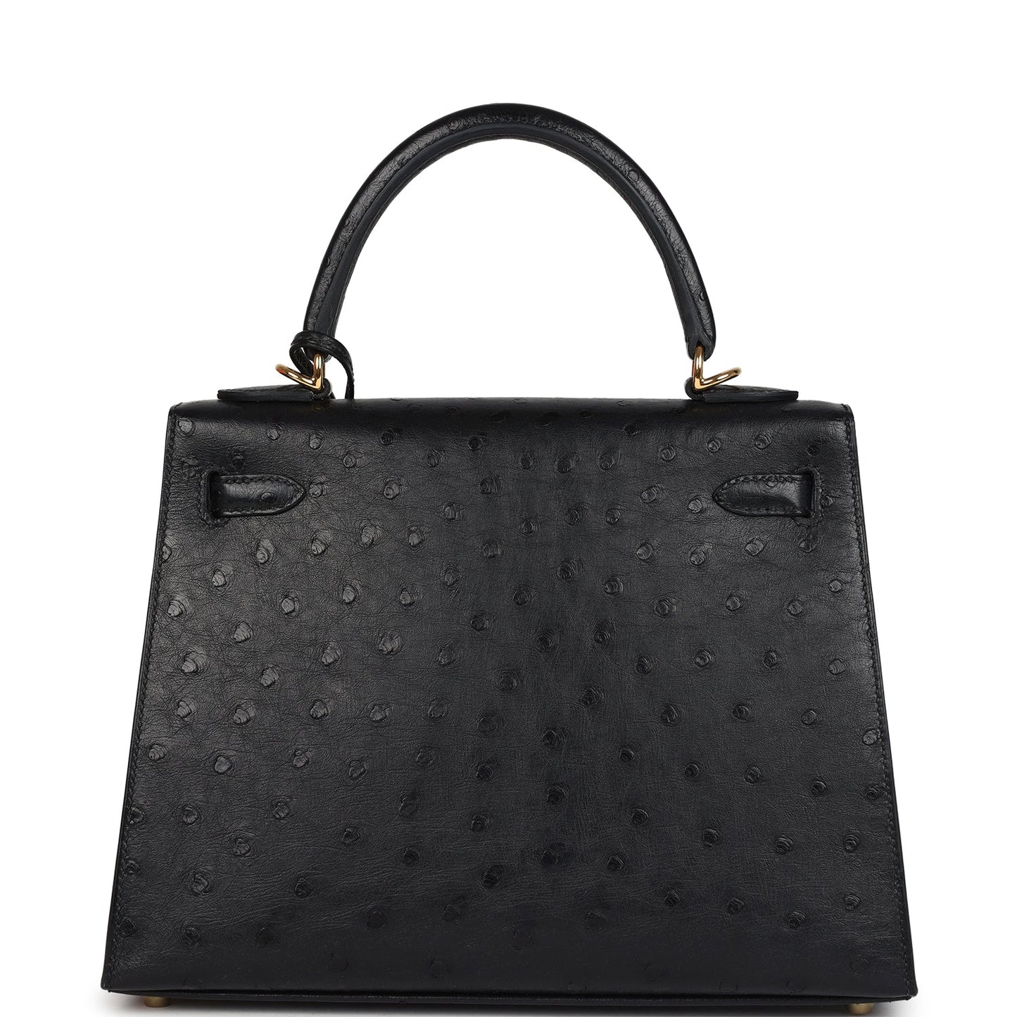 Kelly Sellier 25 Black Ostrich Gold Hardware