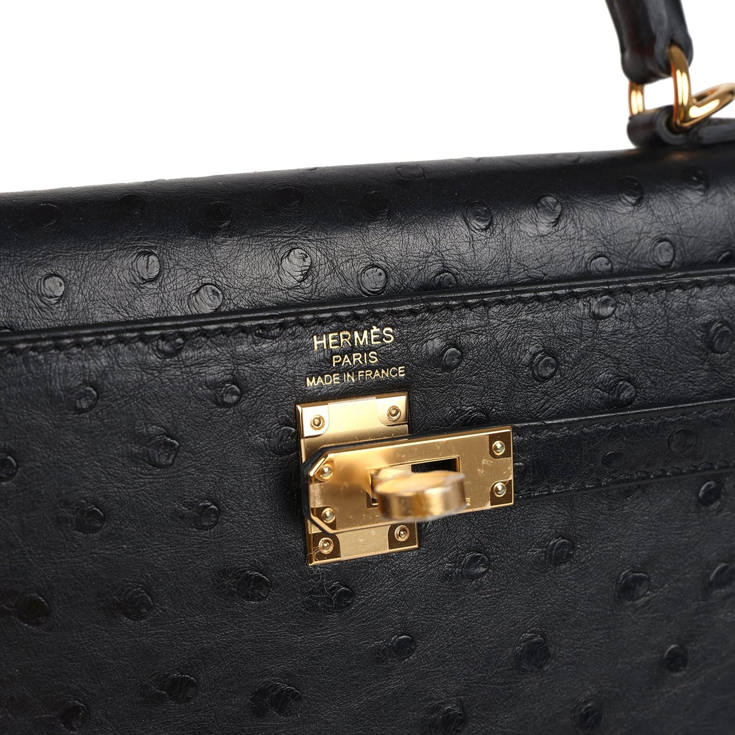 Kelly Sellier 25 Black Ostrich Gold Hardware