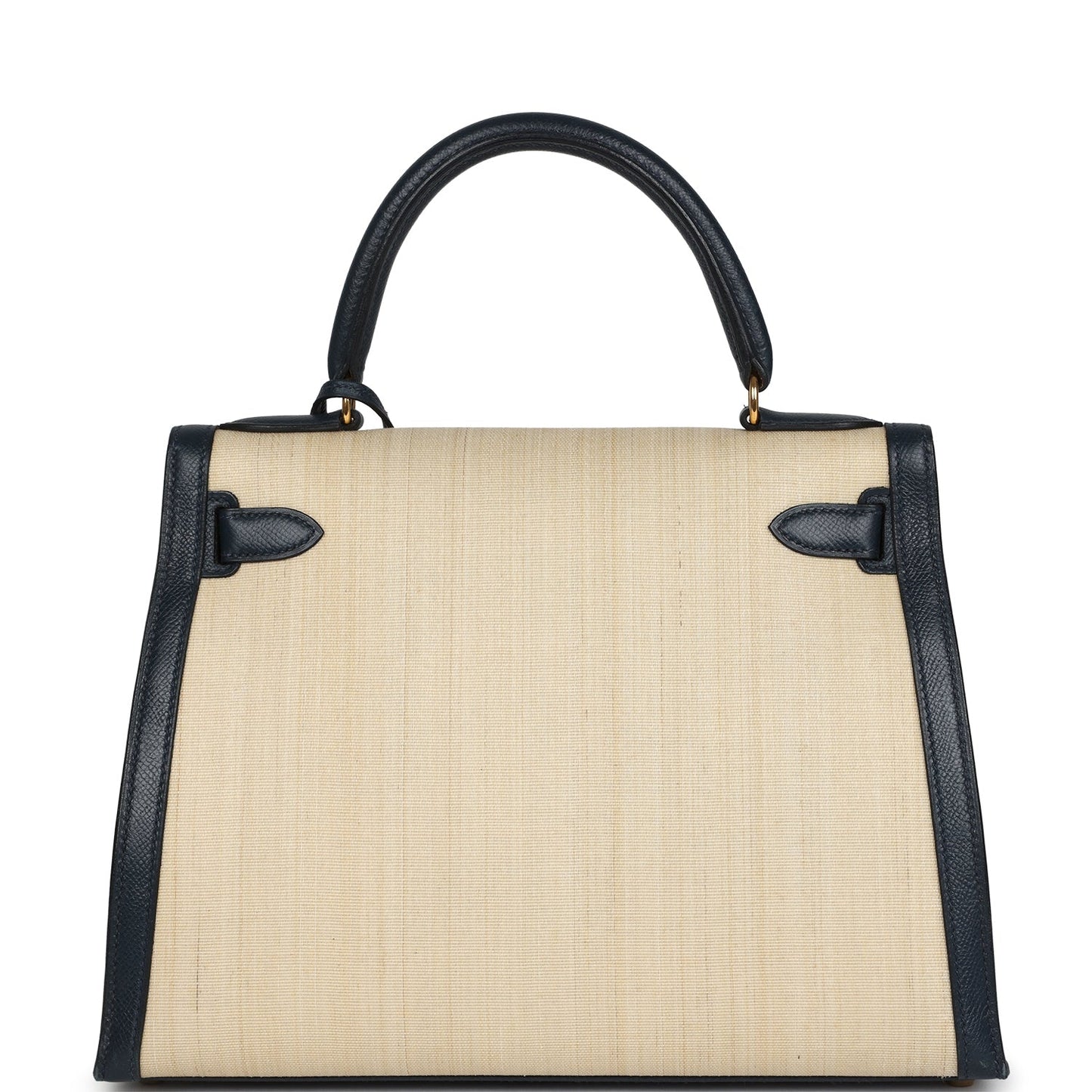 Vintage Kelly Sellier 28 Bleu Marine Courchevel and Ecru Crinoline Gold Hardware