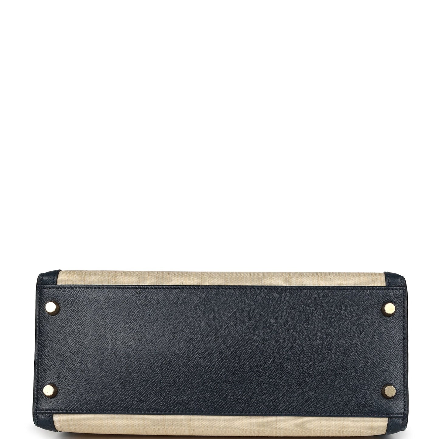 Vintage Kelly Sellier 28 Bleu Marine Courchevel and Ecru Crinoline Gold Hardware