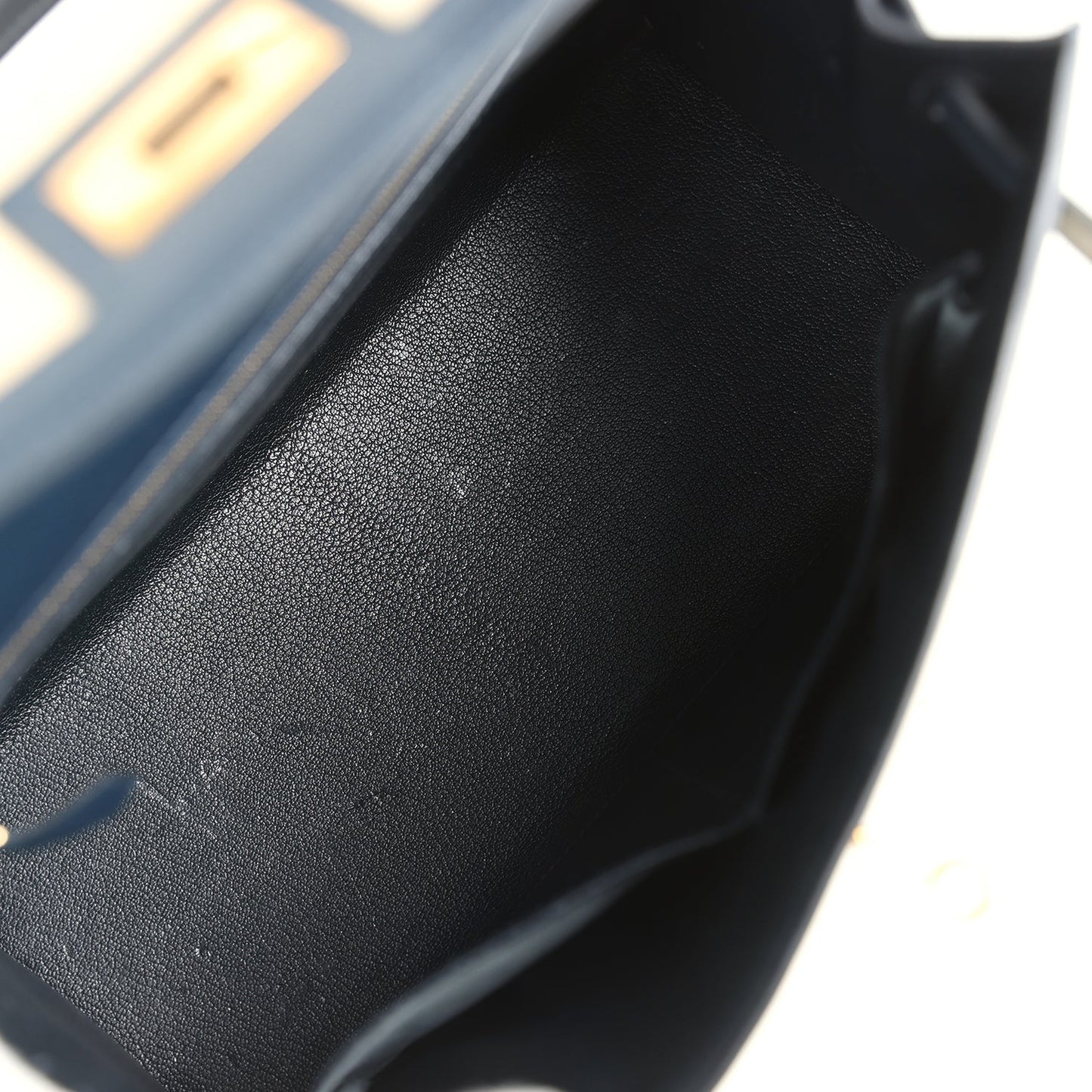 Vintage Kelly Sellier 28 Bleu Marine Courchevel and Ecru Crinoline Gold Hardware