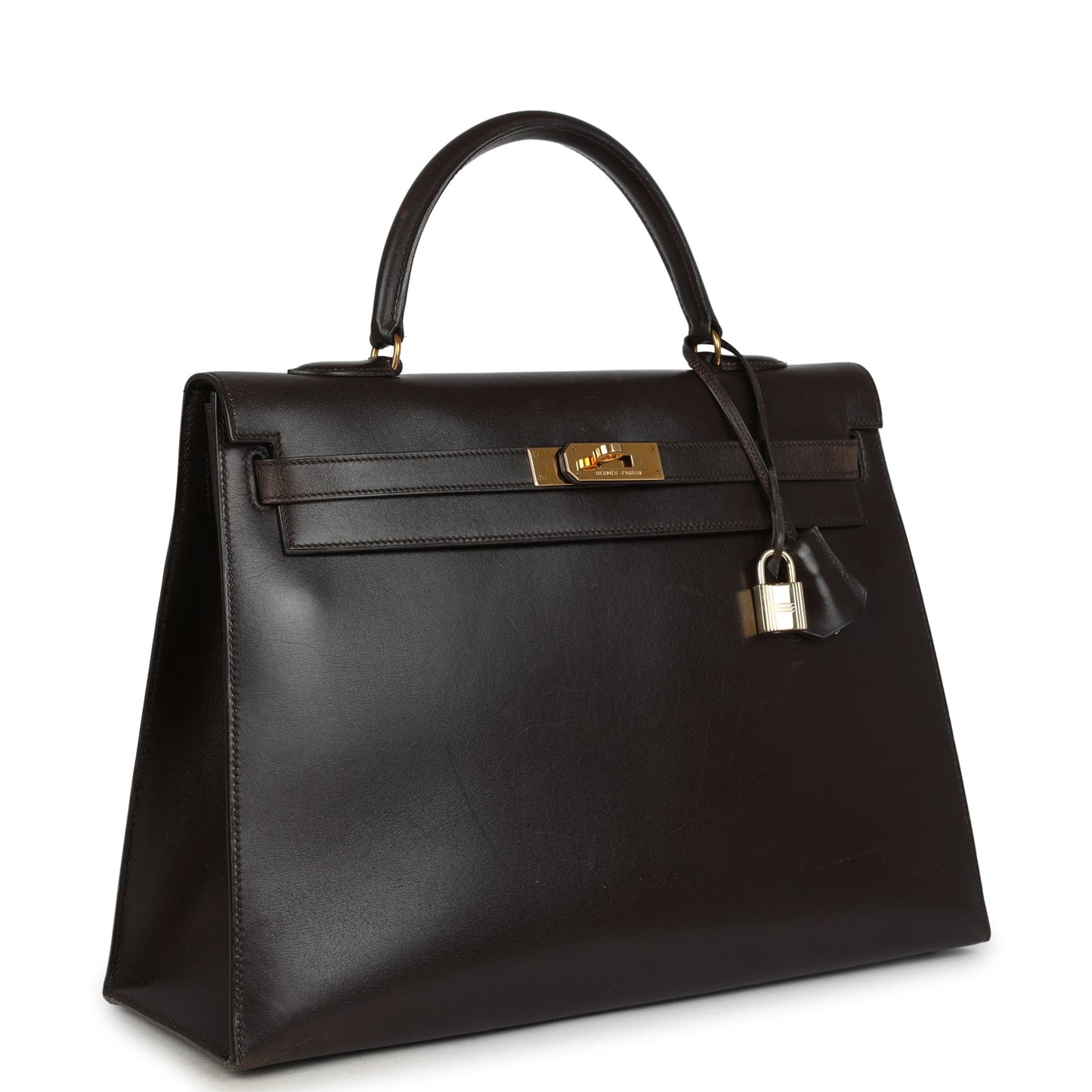 Vintage Kelly Sellier 35 Marron Fonce Box Gold Hardware