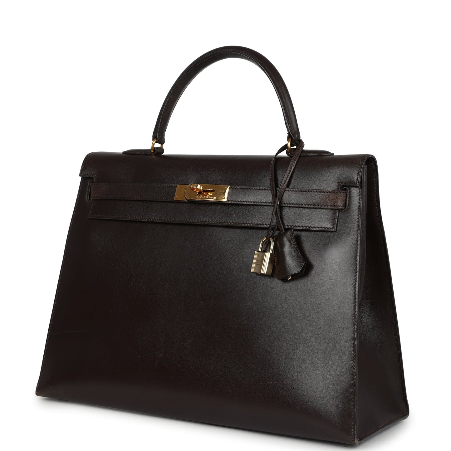 Vintage Kelly Sellier 35 Marron Fonce Box Gold Hardware