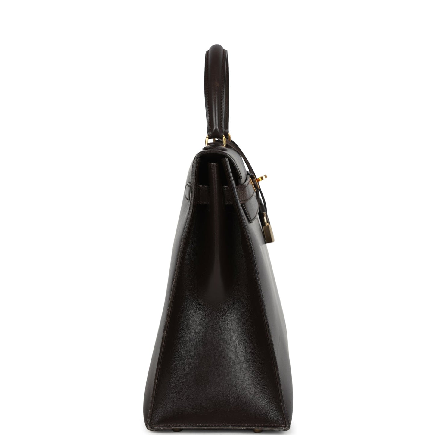 Vintage Kelly Sellier 35 Marron Fonce Box Gold Hardware