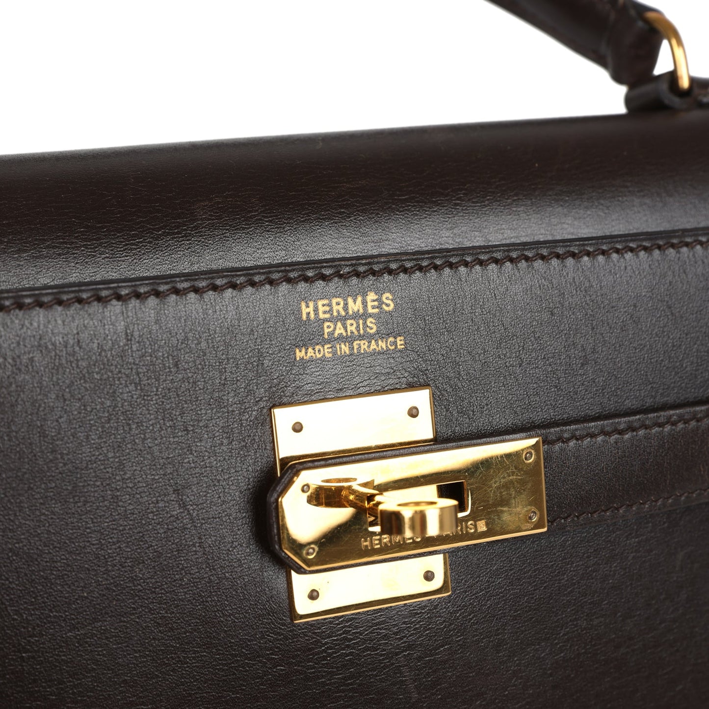 Vintage Kelly Sellier 35 Marron Fonce Box Gold Hardware