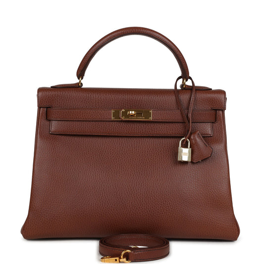 Vintage Kelly Retourne 32 Marron Fonce Ardennes Gold Hardware