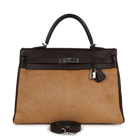 Vintage Kelly Retourne 35 Ebene Evercalf and Blond Troika Palladium Hardware