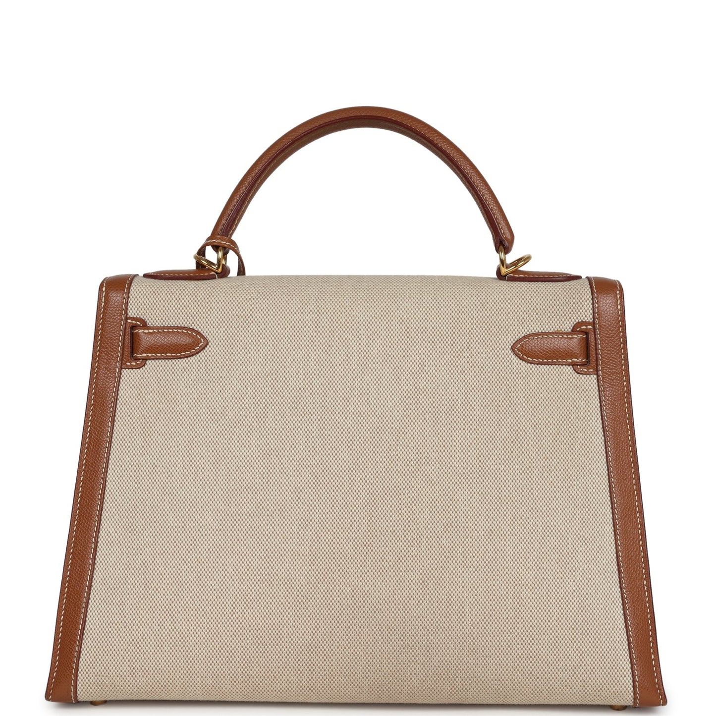 Vintage Kelly Sellier 32 Gold Courchevel and Ecru-Beige Toile H Canvas Gold Hardware