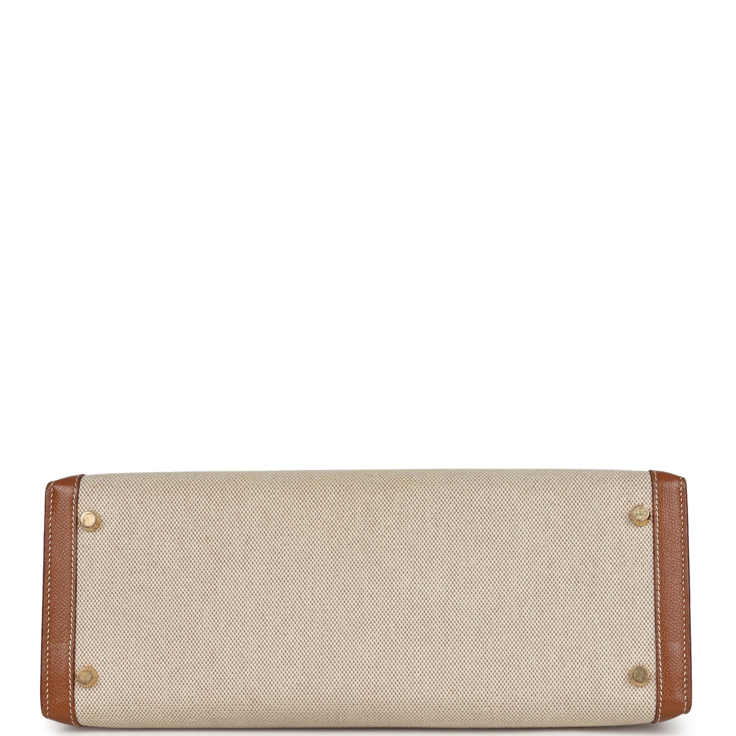 Vintage Kelly Sellier 32 Gold Courchevel and Ecru-Beige Toile H Canvas Gold Hardware