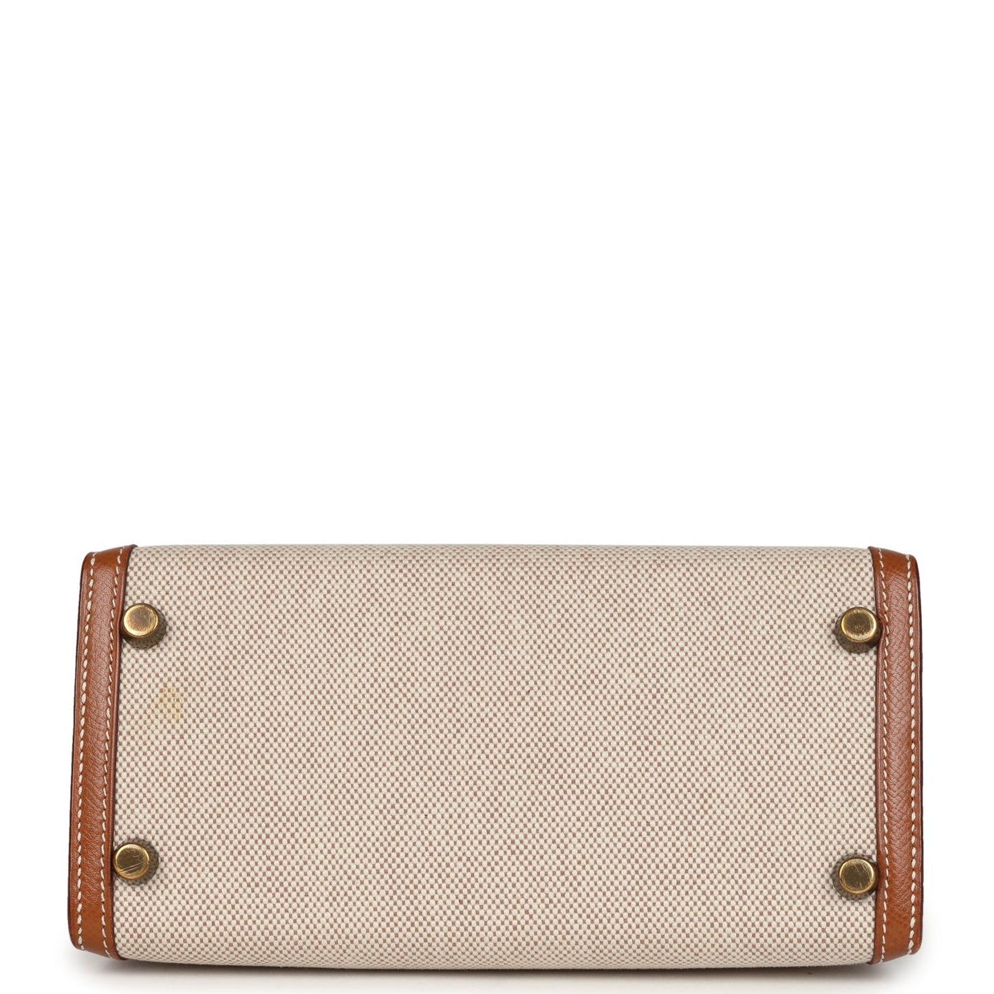 Vintage Kelly Sellier 20 Gold Courchevel and Ecru-Beige Toile H Canvas Gold Hardware