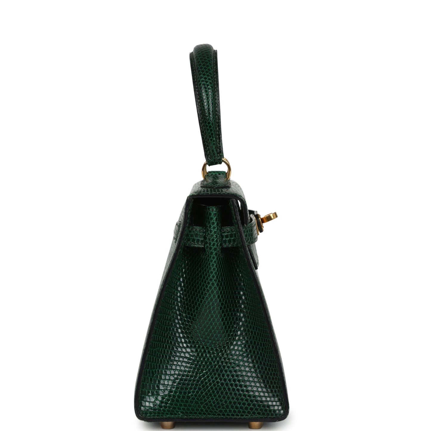 Vintage Kelly Sellier 20 Vert Fonce Varanus Salvator Lizard Gold Hardware