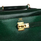 Vintage Kelly Sellier 20 Vert Fonce Varanus Salvator Lizard Gold Hardware